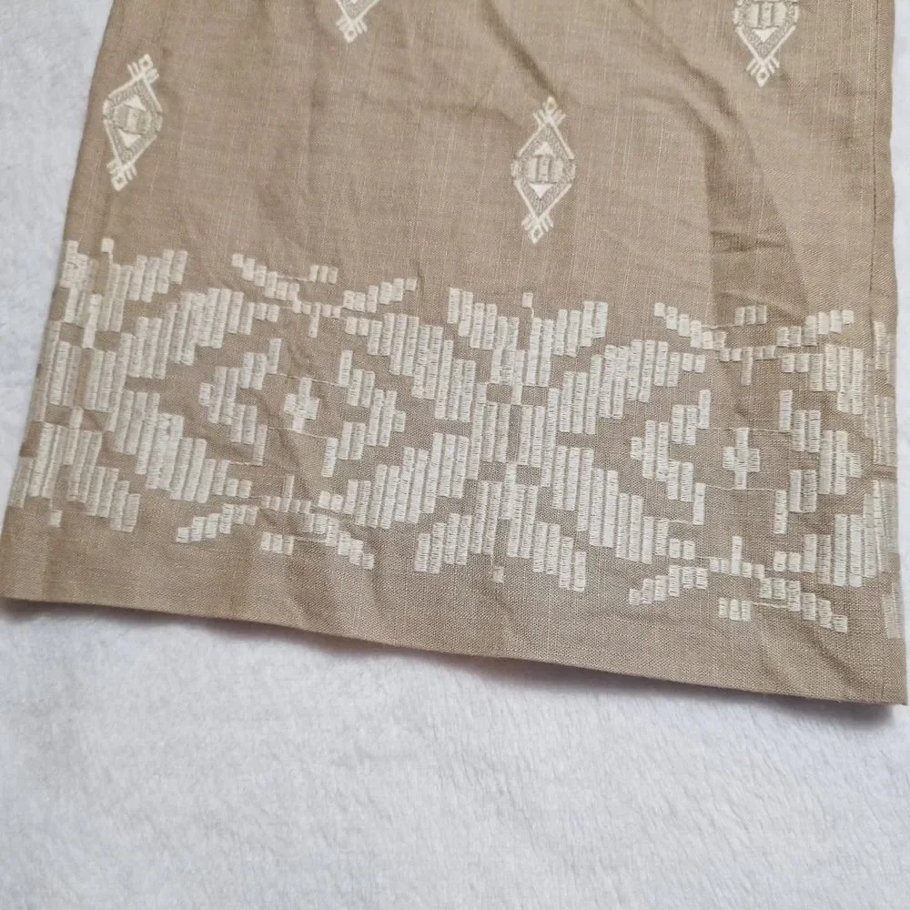 ZARA Linen Blend Embroidered Wide Leg Crop Pants Sz XL Beige Blogger Favorite